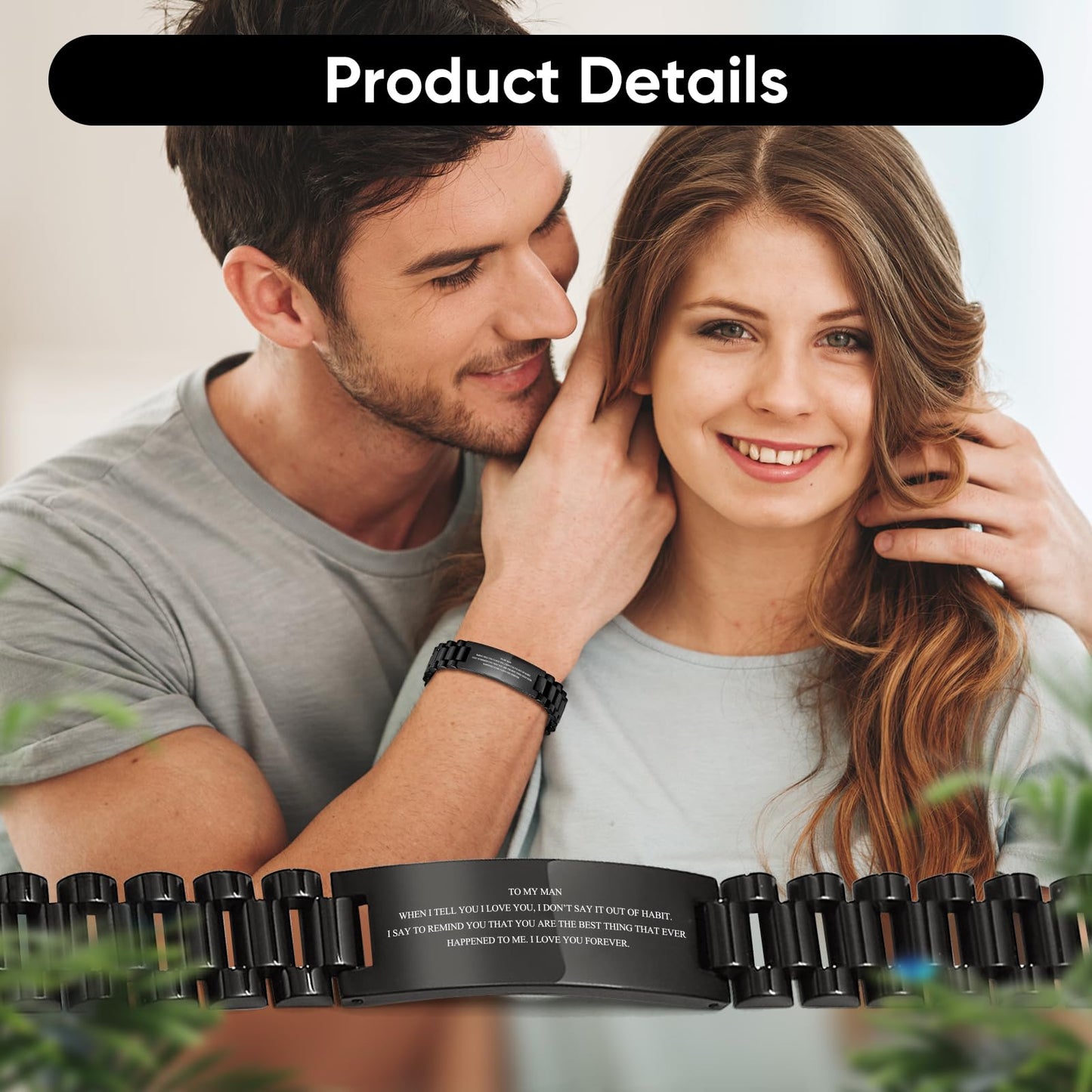 VNOX Anniversary Bracelet Gifs for Him - Black Stainless Steel Love Quote Link Bracelet for Man,Bracelet Love Message Gift Card for Him,Valentine Days Christmas Birthday Gift Ideas for Him