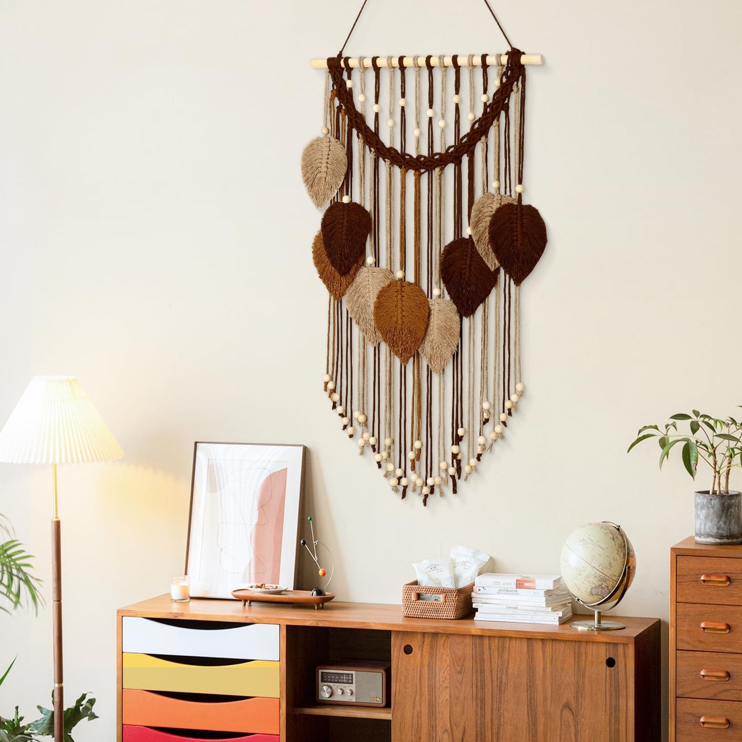 Weldomcor Macrame Wall Hanging Boho Leaf Woven Tapestry, Bohemian Chic Home Decor Modern Handmade Leaves Feather Wall Art Decorations for Bedroom Living Room Apartment Ornament 16.5" W X 31.5"" L"