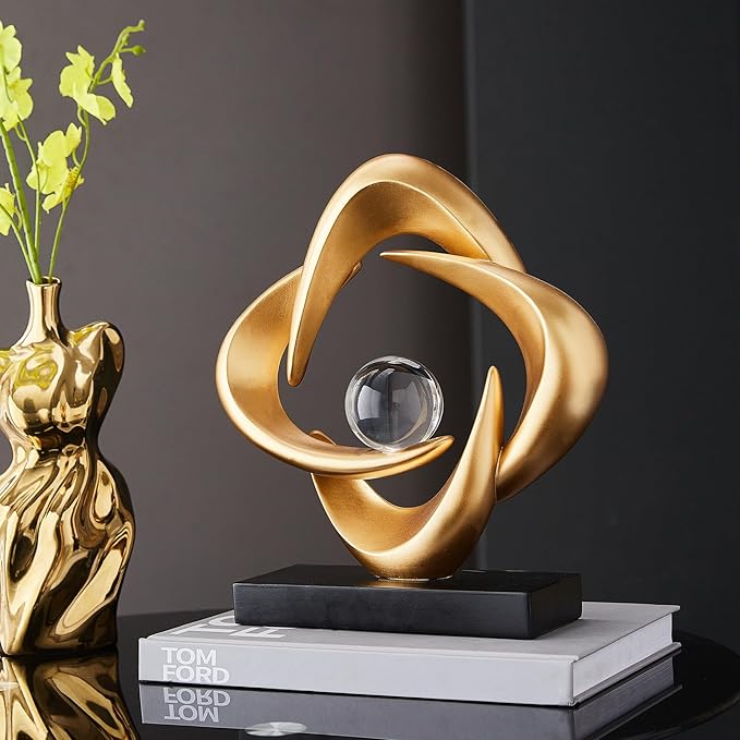 Abstract Art Sculpture, Resin Gold Decorative Statue, Modern White Ornaments for Living Room, Decorativas Modernas for Coffee Table/Entryway/Office Collectibles (Gold)