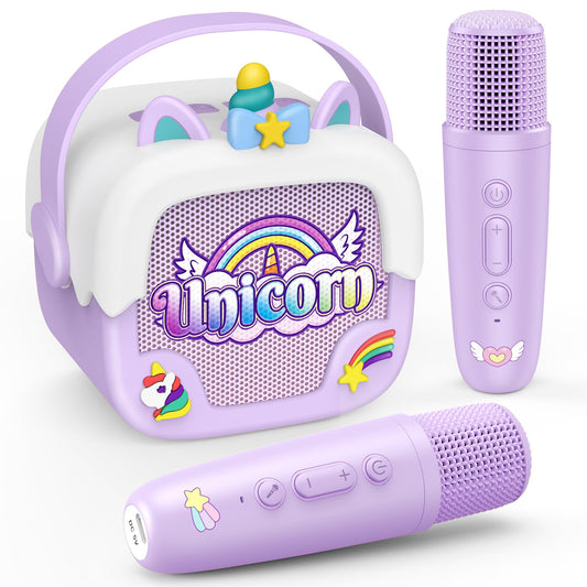 Mini Karaoke Machine for Kids Girls: Unicorn Portable Bluetooth Speakers with 2 Wireless Mic Toys for Girls Age 4-6 7 8 9 Years Old Girl Gifts Birthday Gifts for 5 6 7 8 9 10 11 Years Teens Purple