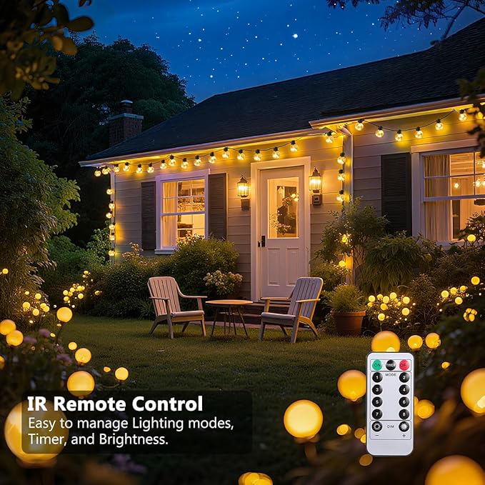 Outdoor String Lights Battery Operated, 22ft 20 G40 Warm White LED Bulbs Hanging Lights Dimmable with Timer, IP65 Waterproof & Globe Bulb Shatterproof for Indoor Patio Backyard Balcony Decor