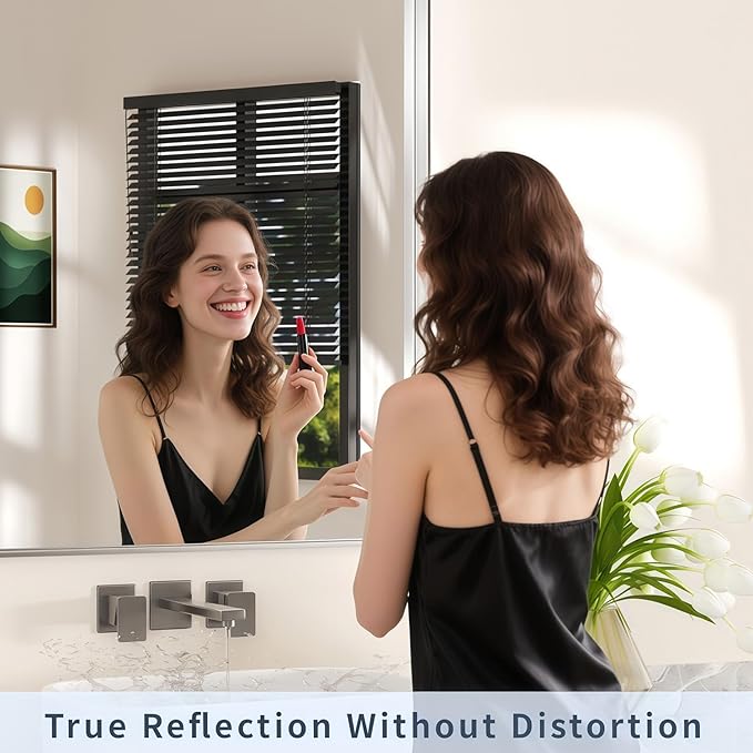 24×36 Silver Bathroom Vanity Mirror for Over Sink - Decorative Bathroom Mirrors with & Tempered Glass for Bedroom, Hallway, Living Room, Horizontal/Vertical Wall Mounted, Rounded Rectangle Frame