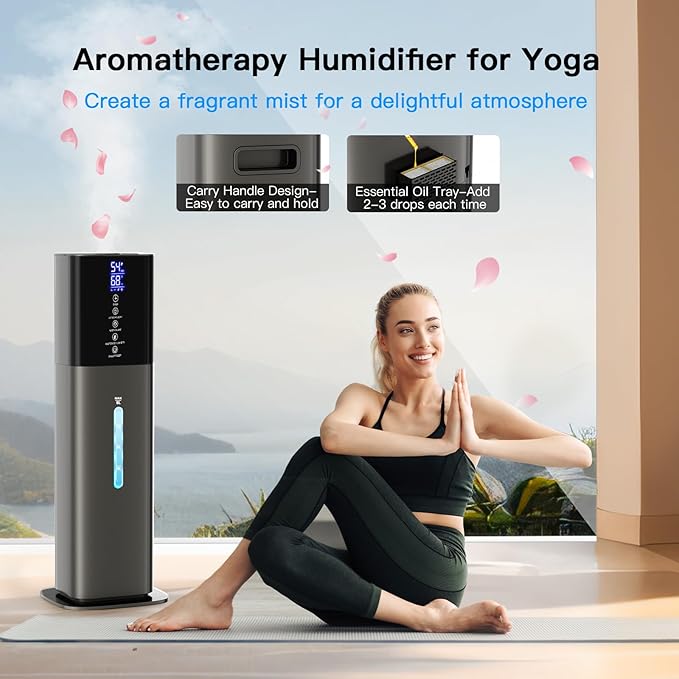 Humidifiers Large Room Bedroom with 7 Colors Light, 2.1Gal(8L) 3 Speed Quiet Ultrasonic Cool Mist Humidifier with 360° Nozzle, Humidity Setting, Timer,Aroma Box for Home Plant Baby Yoga Sleep (Gray)