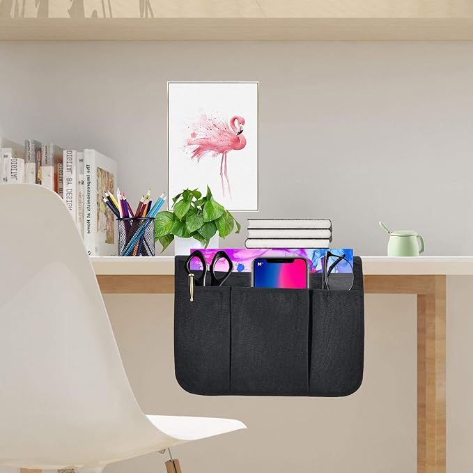 Bedside Caddy Bedside Storage Organizer Magazine Phone Tablet iPad Remote Holder, Organizer Caddy for Home College Dorm Bed, Sofa, Bunk Bed (Black)