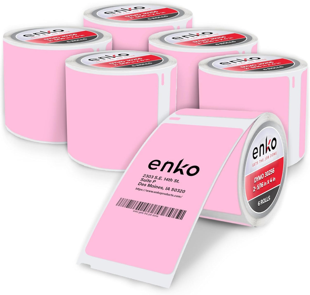 enKo [6 Rolls, 1800 Direct Thermal Labels] Pink Colored Compatible for Dymo 30256 Label (2-5/16 x 4") Use with Dymo, Rollo Thermal Printer as Shipping & Mailing Labels