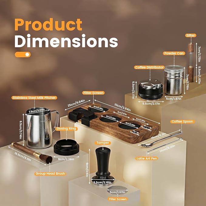 28-Piece 51mm Espresso Accessories Kit, Espresso Machine Tools with Wood Tamping Station, Tamper, Distributor, WDT Tool, Dosing Funnel, Milk Frothing Pitcher & Latte Art Set