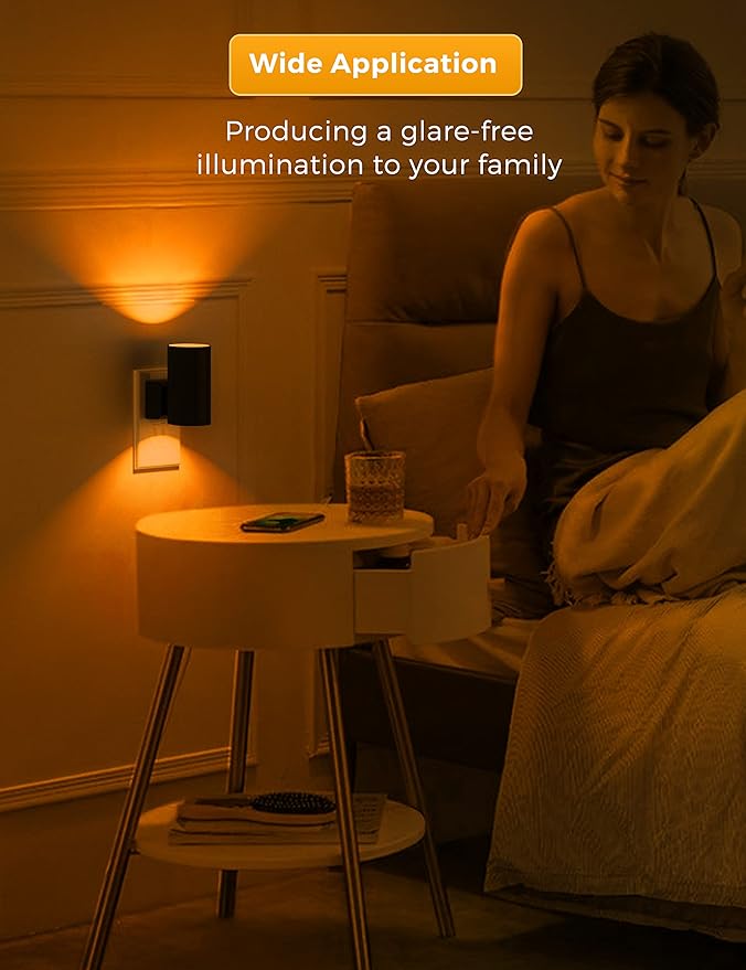 L LOHAS LED Night Light, Amber Nightlight, Dimmable Night Light, Light Sensor, Yellow Nightlight, 0-100LM, Sleep Light for Kids, Soft & Warm Light for Bedroom, Bathroom, 2 Pack