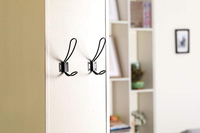 Rustic Entryway Hooks | 10 Pack of Black Wall Mounted Vintage Double Coat Hangers with Large Metal Screws Included