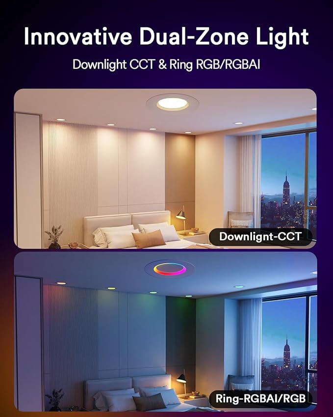 Lumary Smart Retrofit LED Recessed Lighting 6 Inch w/RGB Ring, 11W+2W RGBAI Retrofit Can Light, Wi-Fi Bluetooth Direct Connect, 66 Scenes Modes Compatible with Alexa Google, CRI 90 ETL 1000Lm, 1 Pack