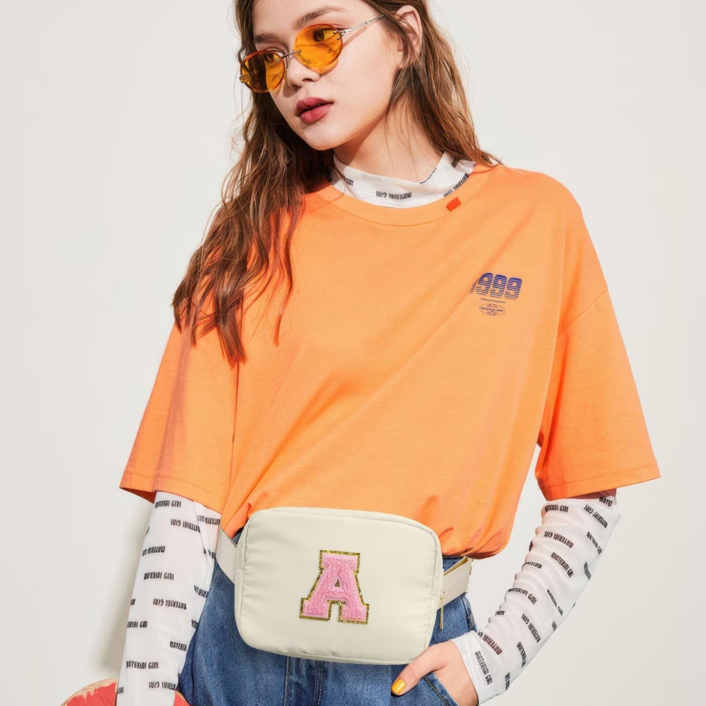 YOOLIFE Birthday Gifts for 3 4 5 6 7 8 9 10 11 12 13 Year Old Girls, Initial Fanny Pack for Girls Crossbody Bag Belt Bag Purse, Beige L