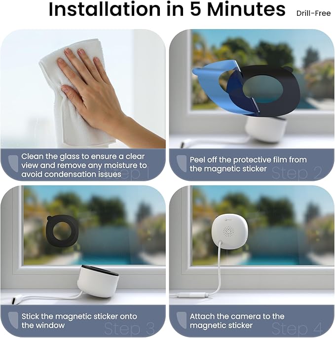 2K Window Cameras for Home Security- 5Ghz & 2.4Ghz WiFi Window Camera, Color Night Vision, Motion & Human Detection, Continuous 24/7 Recording, Cloud(Optional) & Local Storage, K1 1P