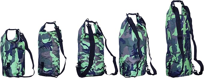 Waterproof Dry Bag Combo 5-30L Roll Top Dry Storage Bag Backpack for Kayaking Boating Beach Camping Travel Fishing, w/Phone Case & Collapsible Water Bottle & Sunglasses & Ear Band,Green 20L