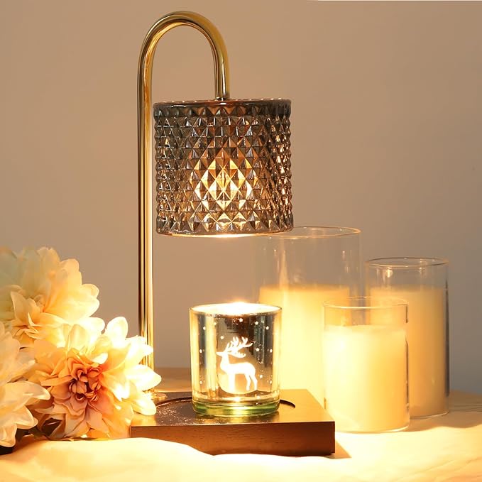 Candle Warmer Lamp with Timer Dimmer, Birthday Gifts for Women Mom, House Warming Gifts, Elegant New Home Decor, Wax Warmer for Jar Candles, Heater Lamp for Scented Wax, Black Glass