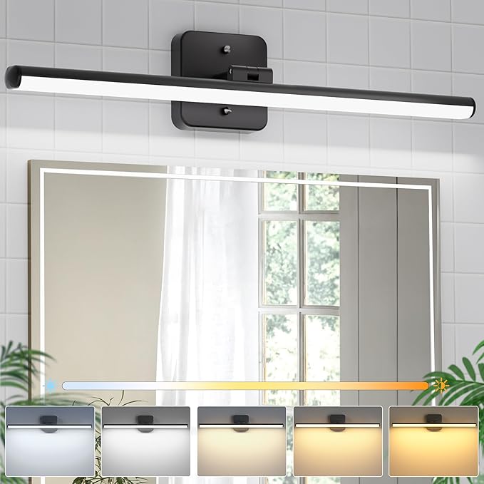 Sailstar Upgraded Bathroom Light Fixtures 23 inch Rotatable, Dimmable 15W 5CCT 1500LM IP44 Modern Bathroom Vanity Light Over Mirror, Built-in Dimmer, Black Vanity Lights for Cabinets Mirror