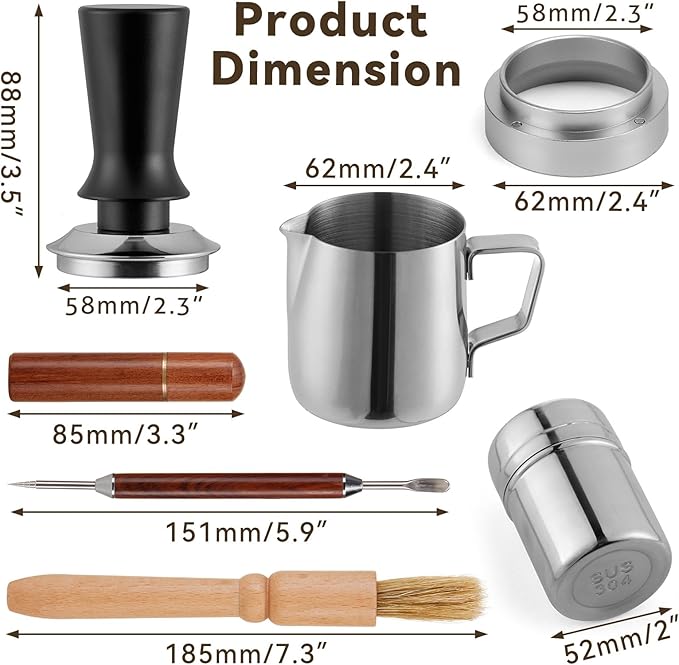 24pcs Espresso Tamper Set, Barista Tools Kit for 58.5mm Coffee Machine and Portafilters, Spring-Loaded 304 Stainless Steel Base 30lbs Coffee Calibrated Tamper Tools(58mm)