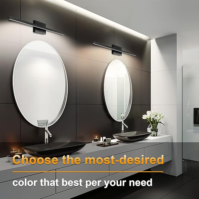 NIORSUN 23.6 inch Black Bathroom Vanity Light,14W 5CCT Dimmable LED Bathroom Lighting Fixtures Over Mirror, Modern Vanity Lights for Bathrooms Restroom Mirror- ETL Certified