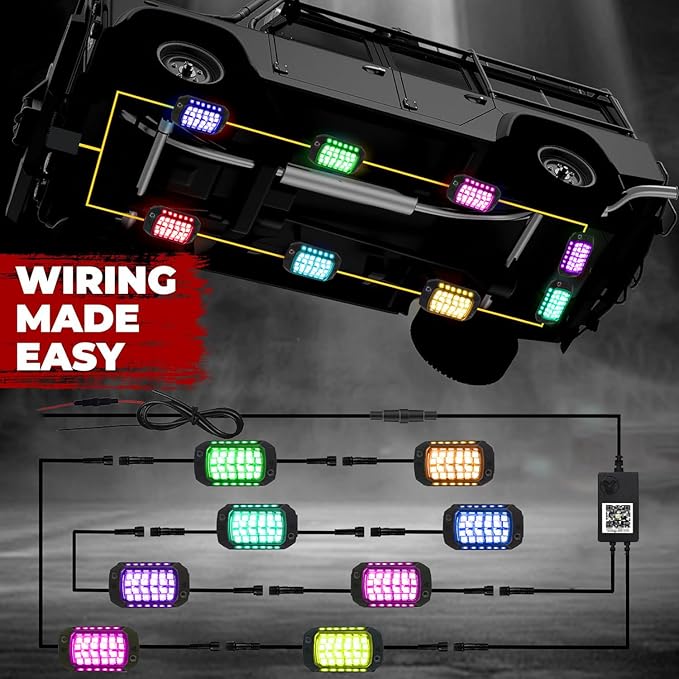 Rock Lights for Trucks, 8 Pods RGB LED Rock Lights with APP/Remote Control & Music Mode, High Bright Multilcolor Waterproof IP68 Rock Neon Light Kits for Pickup Off Road RZR SUV ATV UTV Car