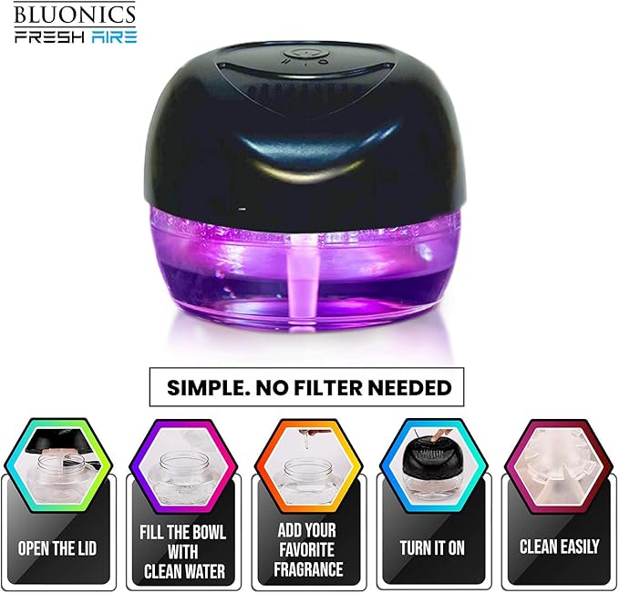 Bluonics Fresh Aire 2-Pack Water Air Washer, Air Revitalizer & Freshener with Night Light 7 LED Changing Colors & White Noise