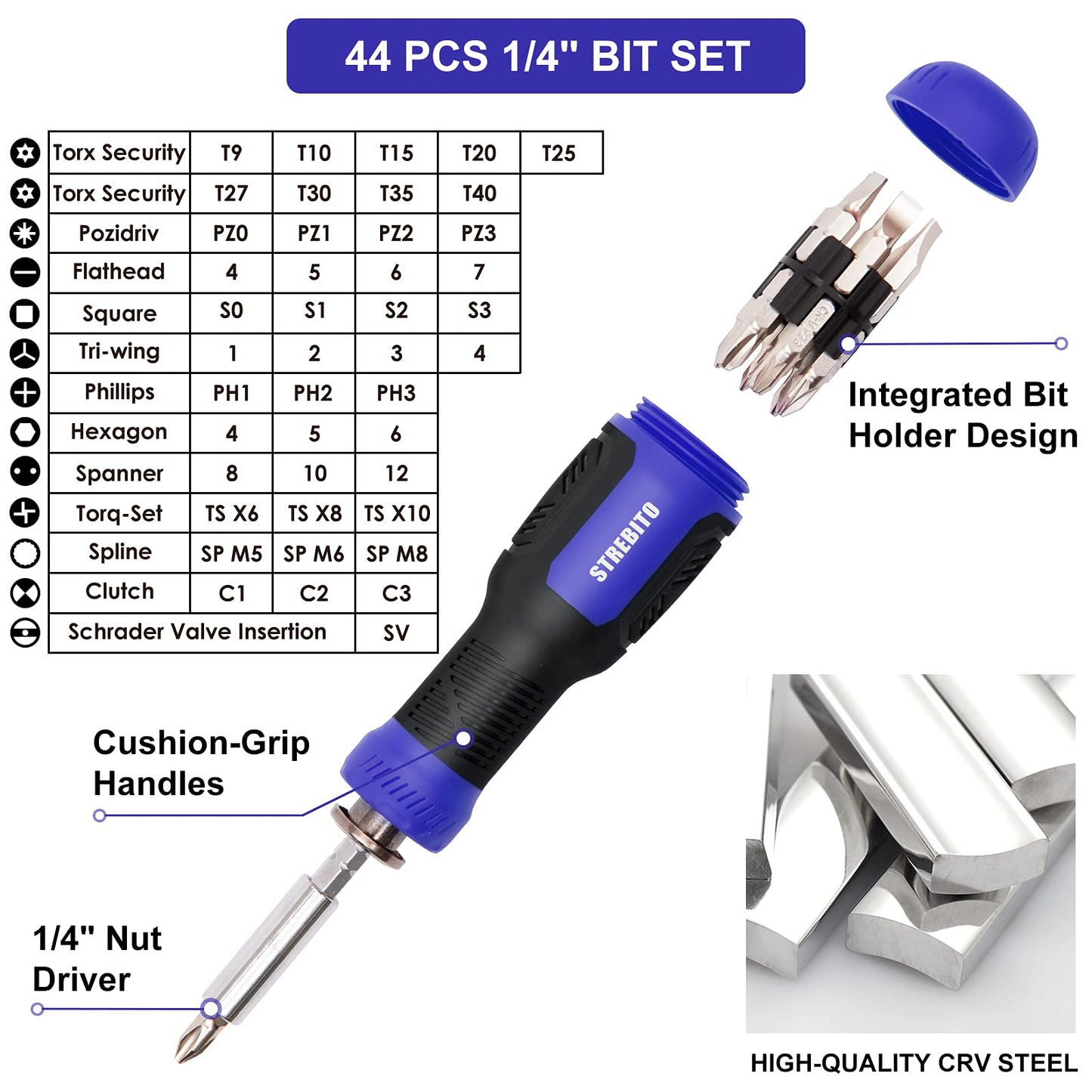 STREBITO Precision Screwdriver Set 191-Piece Multi-Bit Screwdriver 1/4 Inch Nut Driver Home Improvement Tool Electronic Repair Kit for Computer, iPhone, Laptop, PC, Cell Phone, PS4, Xbox, Nintendo