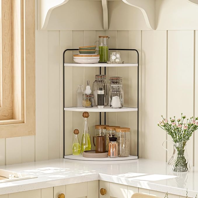 Forest Angle Bathroom Counter Organizer,Countertop Organizer,Vanity Organizers,Bathroom Storage,Bathroom Sink Caddy,Counter Shelf,Corner Counter,Corner Shelves(Black-White Marble)