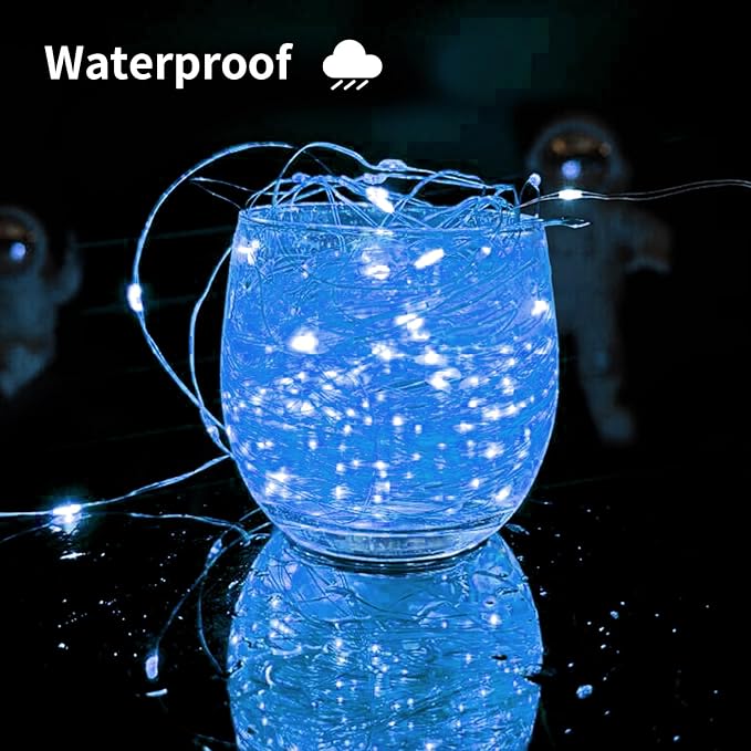 Solar String Lights Outdoor, 33 Feet 100 LEDs 8 Modes Solar Fairy Lights for Outside, Waterproof Outdoor Light for Patio Yard Christmas Tree Halloween Wedding Party Decorations, Blue