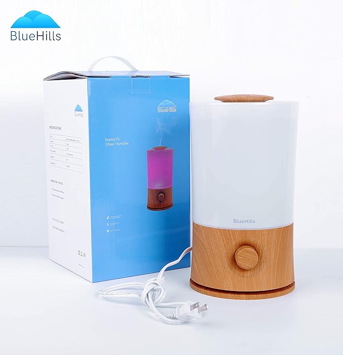 BlueHills Premium Set of Two Large 2000 ML and 2500 ML XL Essential Oil Diffusers Humidifier Combo for Large Room Home with LED Lights Great Gift – Value Pack of Wood Grain.
