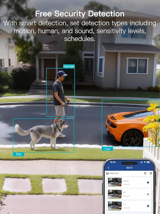 VIMTAG 2.5K Security Camera Indoor/Outdoor, Cameras for Home Security with Color Night Vision, AI Human Detection, Spotlight/Siren, Pet/Baby Monitor, IP66, 2-Way Audio,Compatible with Alexa, Wired