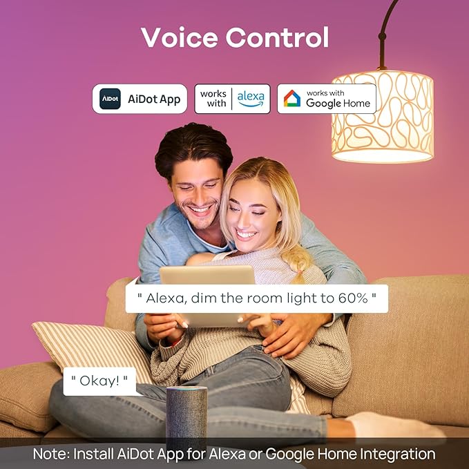 Linkind WiFi Smart Light Bulbs, Alexa Light Bulb Work with Alexa, Google Home, RGBTW 16 Million Color Changing Light Bulbs Dimmable, Mood Lighting, 2.4GHz Only, A19 E26 WiFi Bulb 60W 800LM 8 Pack