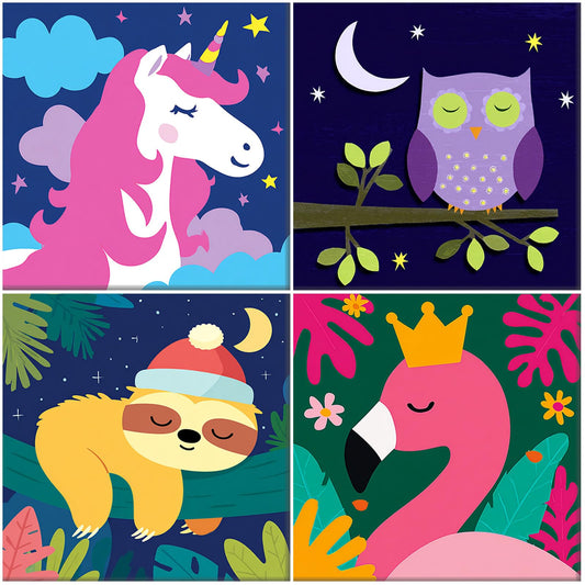 MAXBYE 4 Pack Paint by Numbers Kit for Kids, Cute Animals Color by Number Kids 8-12 with Pre-Drawn Canvas Boards, DIY Easy Canvas Oil Painting Kits for Beginners Children Home Wall Decor 8x8 in