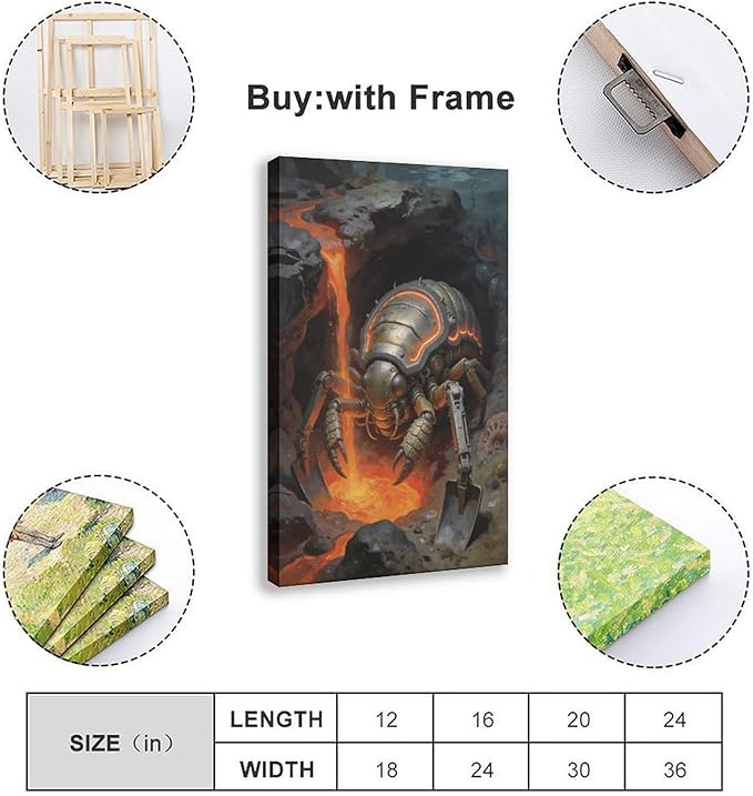 Framed Steampunk Mechanical Trilobite Wall Art - Volcanic Underwater Retro Poster for Garage Apartment Decor 16x24inch(40x60cm)