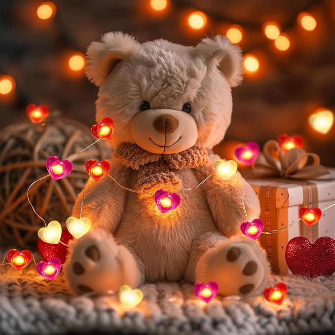 Coquimbo Heart String Lights, 10FT 30 LED Heart Shaped Fairy Lights Battery Operated Room Decor Mothers Day Decor for Home Bedroom Wedding Anniversary Party
