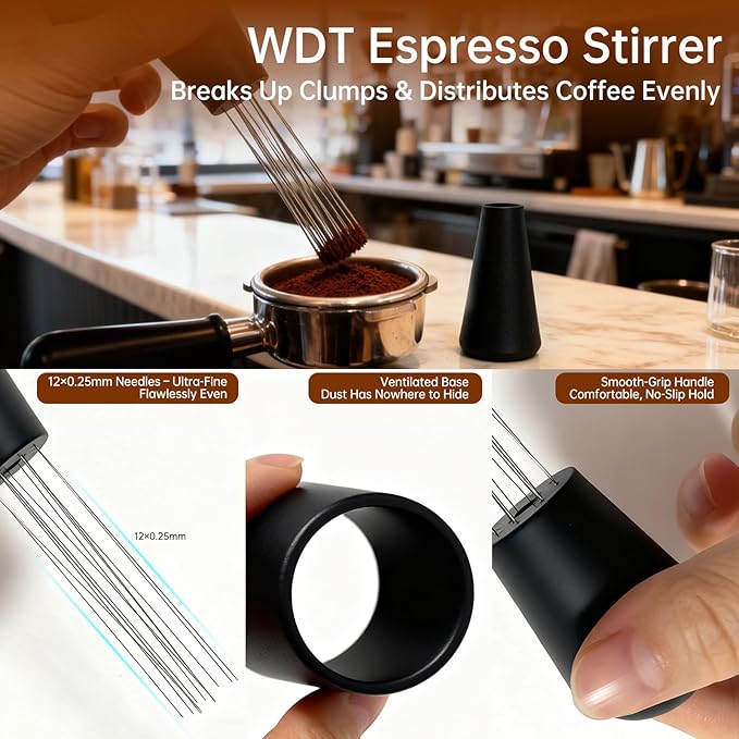 9 Pcs Espresso Accessories Kit, 51mm Espresso Tamper Tools, with Wooden Espresso Tamping Station, Distributor, Stirrer, Dosing Funnel,Puck Screen, Brush, Latte Art Pen and Decorative Stencils