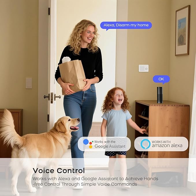 PGST Home Security System,DIY Wireless Home Alarm System for Home Security with Door Motion Sensors,Smart Keypad,Remote,No Subscription Fee (8 Contact Sensor + 2 Motion Sensor + 1 PTZ Camera)