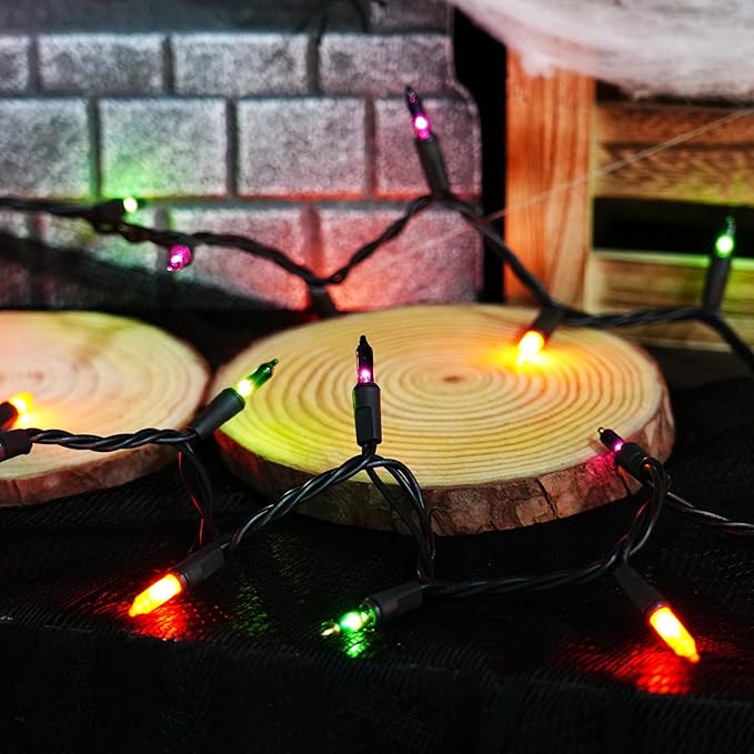 Dazzle Bright Purple Orange and Green Halloween Lights, 20FT 100 Count Mini String Lights, Waterproof Halloween Decorations for Outdoor Indoor Patio Home Party Garden Yard Decor