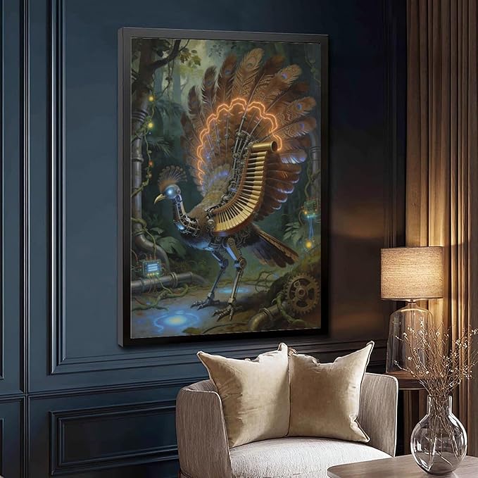Framed Mechanical Fantasy Wall Art for Living Room TV Wall Vintage Steampunk Aesthetic Home Decor 20x30in