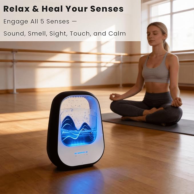 Rain Drop White Noise Machine with Realistic Rain Sounds – Sleep Therapy Humidifier, Bluetooth Speaker, Ambient Light & Aroma Diffuser for Bedroom Relaxation, Meditation & Stress Relief (Black)