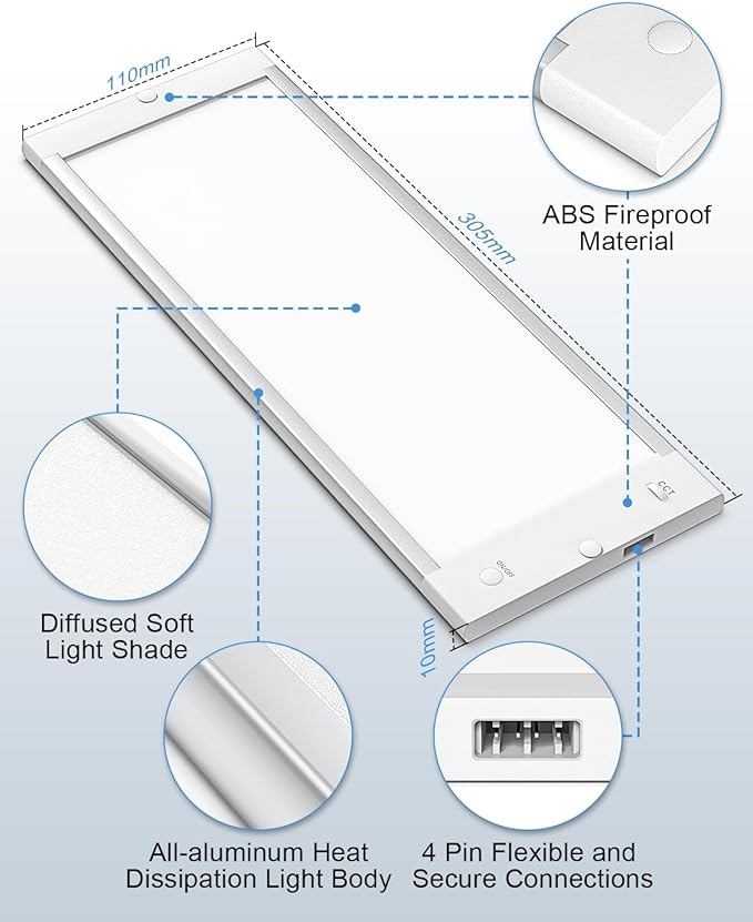 MYPLUS 12" Under Cabinet Lights Panel, Super Bright Under Counter Lighting with 84 LEDs,Warm White,Cool White and Daylight, ETL Listed, Ideal for Kitchen, Cupboard, Workbench, Desk