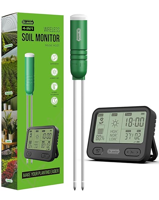 4-in-1 Soil Moisture Meter, 300ft Wireless Soil Tester Sensor, Temperature/Light/Time/Soil Hygrometer Monitor with Digital LCD Display for Indoor Outdoor Plants, Garden, Lawn, Gardening Gifts
