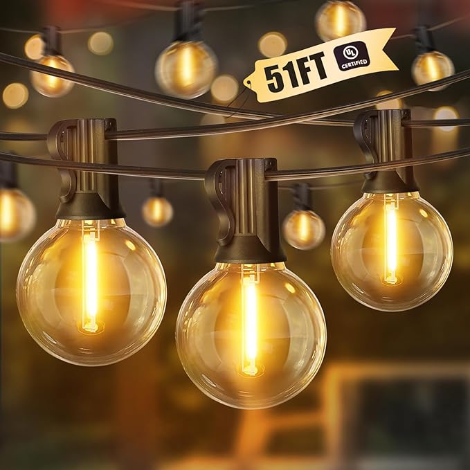 LAMPHOME LED Outdoor String Light, 51 Feet Patio Lights with 25+2 Edison Shatterproof Bulbs(2 Spare), UL Waterproof Outside Lights connectable Dimmable for Backyard Porch Decor