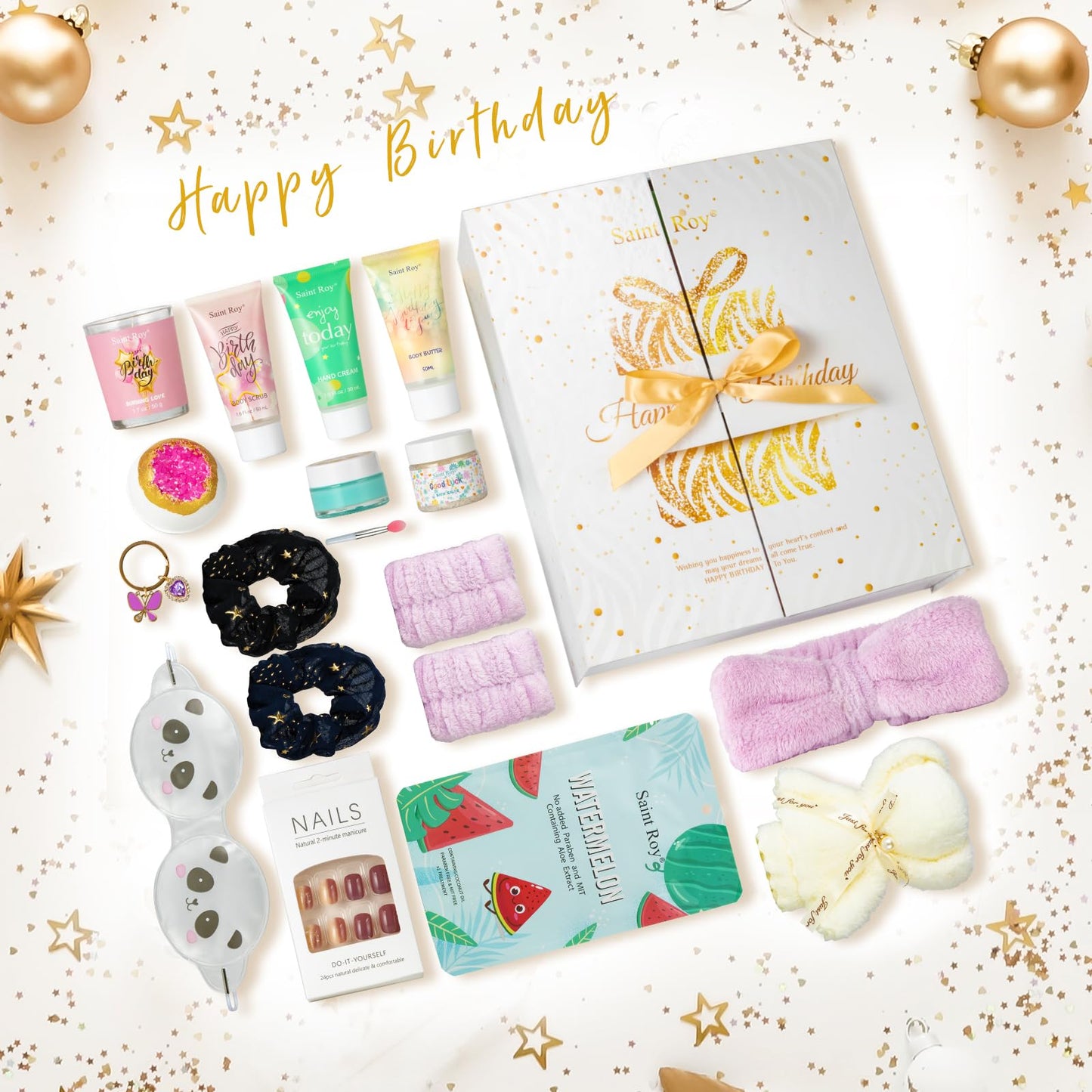 Birthday Gifts for Teens Birthday Gifts for Women Happy Birthday Surprise Box, 15pcs Luxury Spa Gifts, Gift Box for Teen Girls Unique Hand Cream, Diy Nails Set, Skin Care Gift Sets for Women, Daughter
