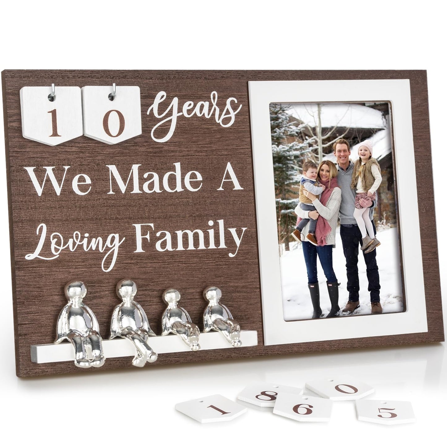 Wedding Anniversary Idea for Wife Gifts for All Anniversaries, 10 Year Tin Gift for Couples Him Her Husband, Aluminum Sculptures Family Tree Picture Frame Keepsake Decor Sculptures DIY Personalized
