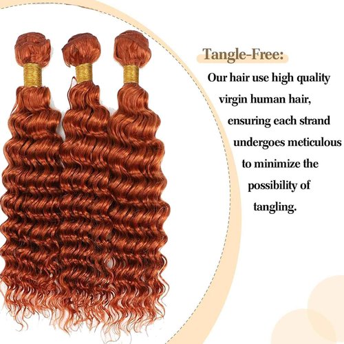 Habiliana Bundles Human Hair 20 22 24 Inch Deep Wave Orange Ginger Bundles 11A Unprocessed Brazilian Virgin Quick Weave Hair Extensions for Black Women