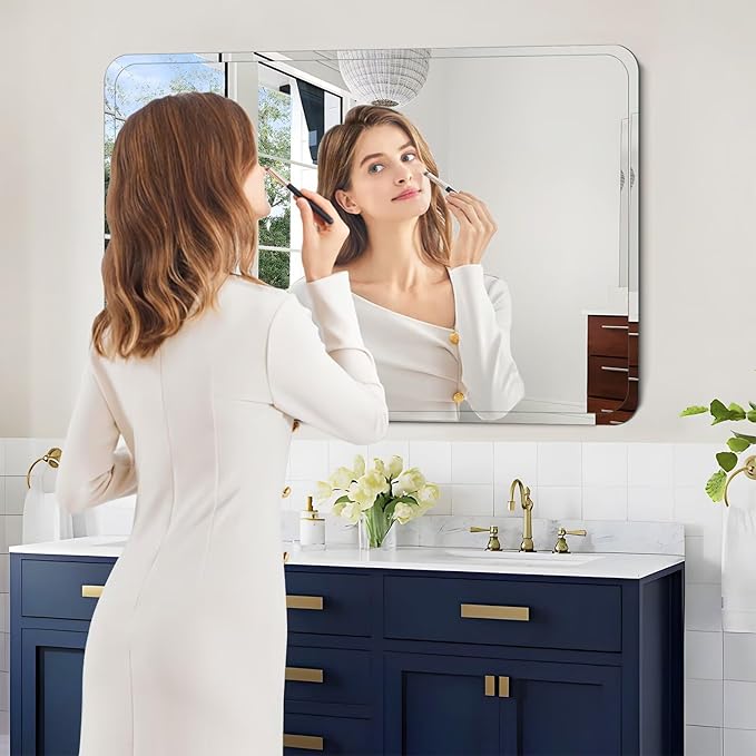 Frameless Bathroom Mirror for Over Sink,Wall Mounted Vanity Mirrors 15x15in,Rounded Rectangle Mirror Frameless with Polished Edge for Bedroom,Living Room,Entryway,Shatterproof (Horizontal/Vertical)