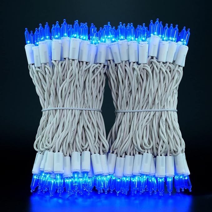 YULETIME 200 Blue LED Christmas Lights with White Wire, Pack of 2 Strands 33 Feet 100 Lights UL Certified Holiday String Light Set
