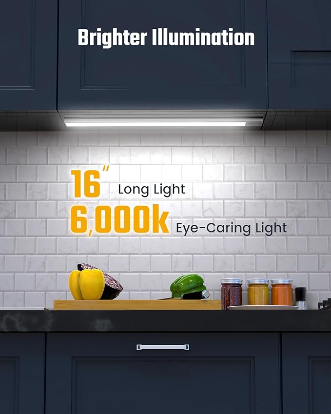 SUPERDANNY 16 Inch Under Cabinet Lights, Hand Wave Sensor 65 LED Under Cabinet Lighting, Upgraded Rechargeable 3000mAh Battery Cordless Under Counter Lights for Kitchen, Closet, Workbench, 2/Pack