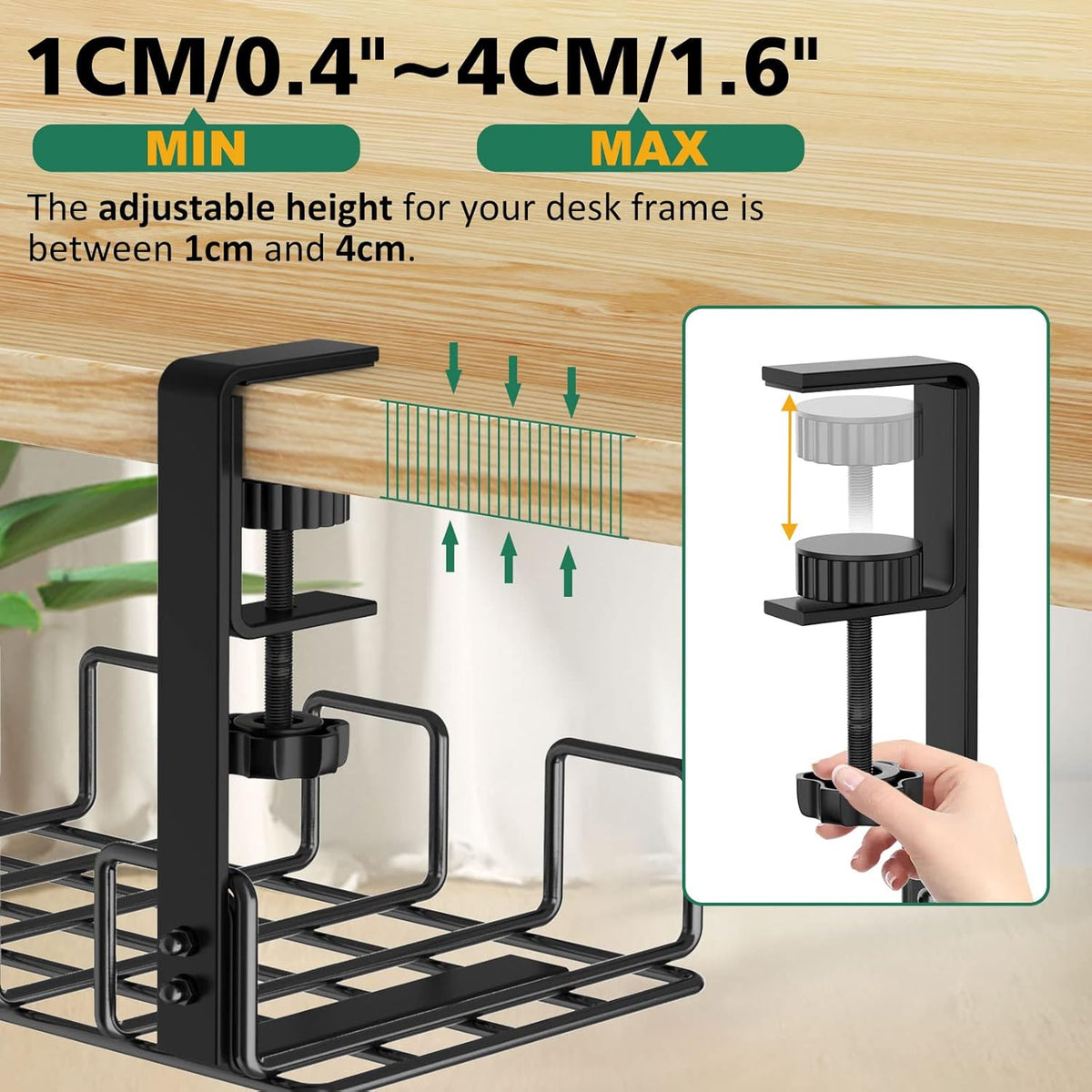 REFLYING Under Desk Cable Management Tray, L 15.7'' W 6.3'' No Drill Steel Desk Cable Organizers, Wire Management Tray
