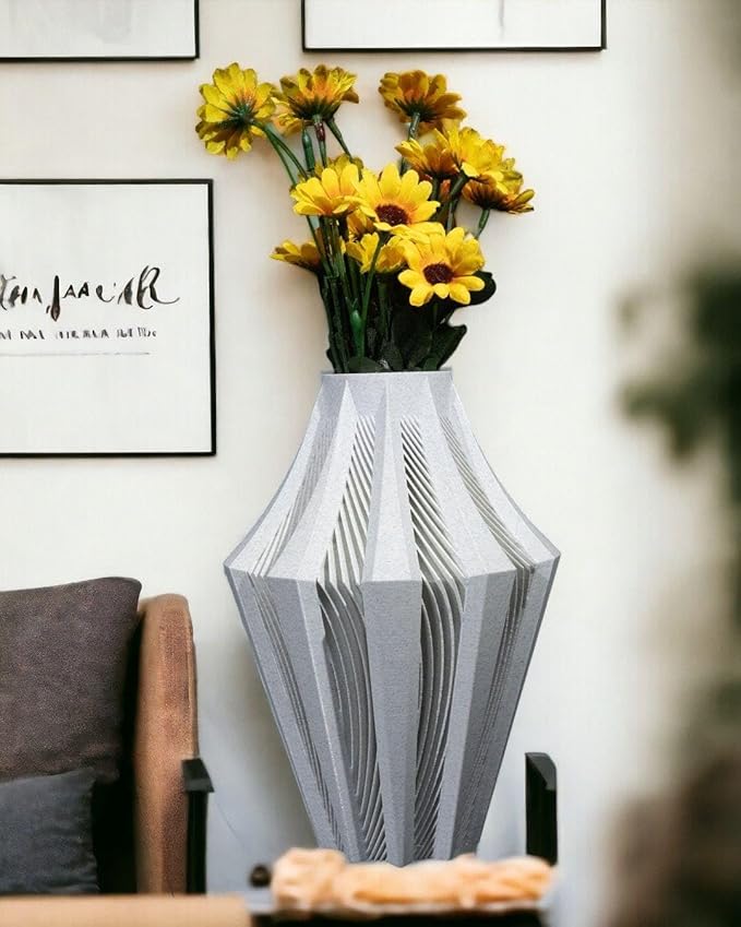Aether Gray Vase – Modern Architectural Design | Eco-Friendly Home Decor (Primary color:Compatible with White;)