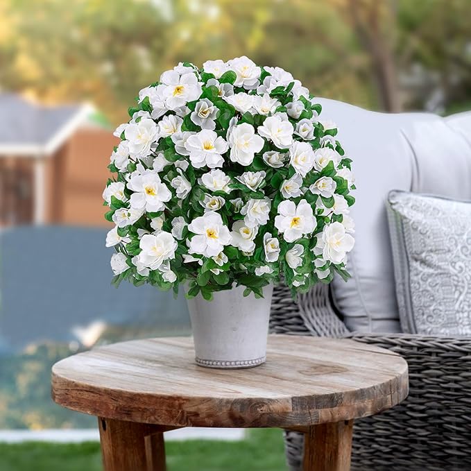Artificial Boxwood Topiary Ball Trees with Ground Spikes UV Resistant Faux Greenery Shrubs Fake Shrubs for Outdoors, Realistic Faux Plants Bushes for Garden Porch Yard Patio Decor (White)