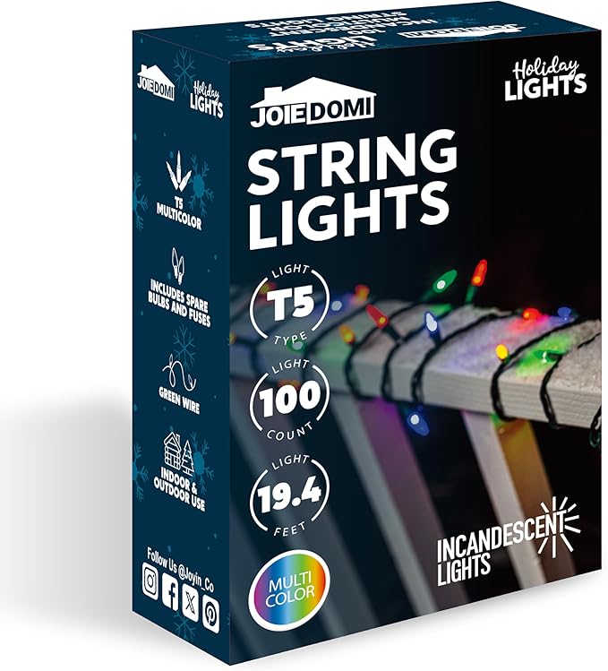 Joiedomi Multicolor Christmas String Lights,100 Count 21.4FT Christmas Fairy Tree Lights Plug in for Indoor Outdoor Xmas Decorations Patio Holiday Theme Party Yard House,Green Wire