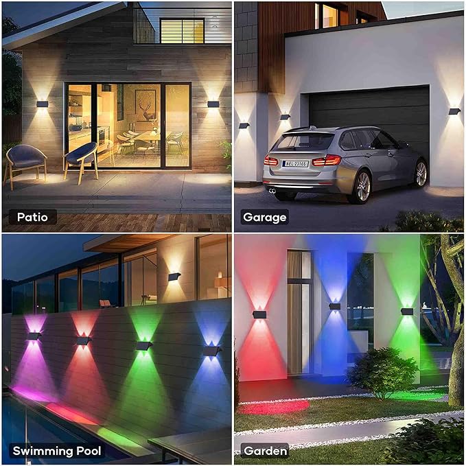 Fence Lights Solar Powered, 12-Pack Solar Fence Lights Up/Down Flexible Buttons, IP67 Waterproof for Outdoor, 100LM Bright, Auto Dusk to Dawn for Wall/Stairs/Yard/Railing/Deck/Pathway (White & RGB)